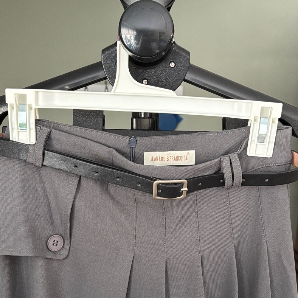 Charcoal Midi Skirt with Belt